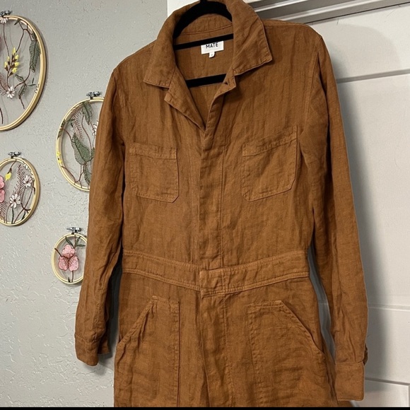 MATE THE LABEL LINEN SEDONA TAN LONG SLEEVE BUTTON UP JUMPSUIT SIZE SMALL - Picture 4 of 16